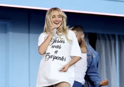 Sabrina Carpenter Wearing Jesus was a Carpenter Shirt