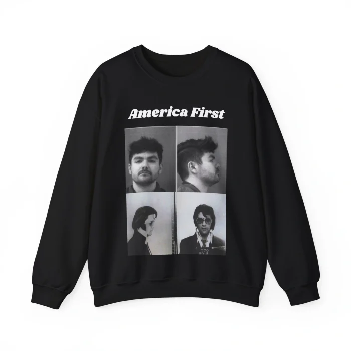 Nick Fuentes and Elvis Presley Mugshot America First Sweatshirt