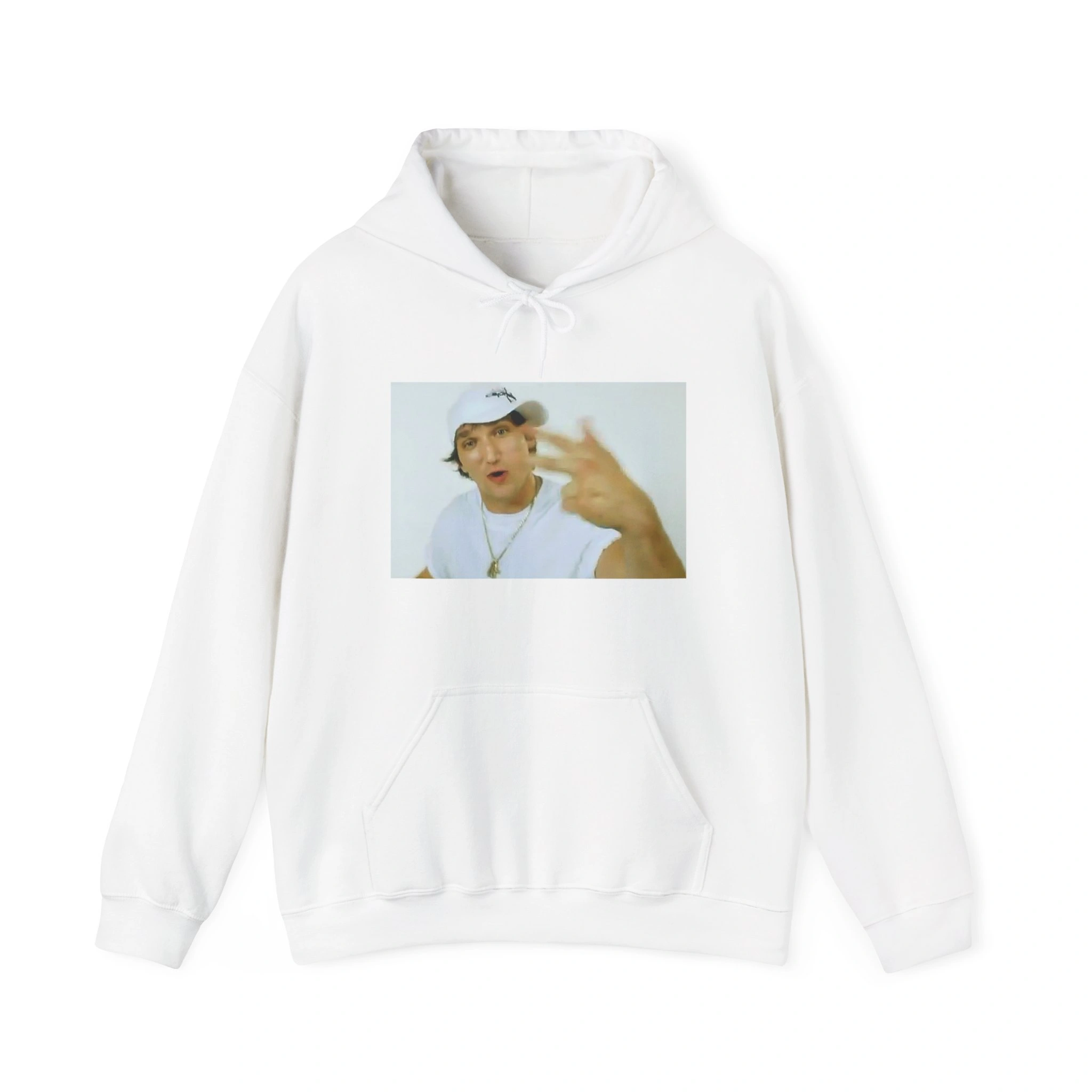 A white hoodie featuring Alex Ovechkin in a white hat and shirt, gesturing with his hand against a light background—perfect for fans of the "Alex Ovechkin Rapping Shirt" trend. A white hoodie featuring Alex Ovechkin in a white hat and shirt, gesturing with his hand against a light background—perfect for fans of the "Alex Ovechkin Rapping Shirt" trend.