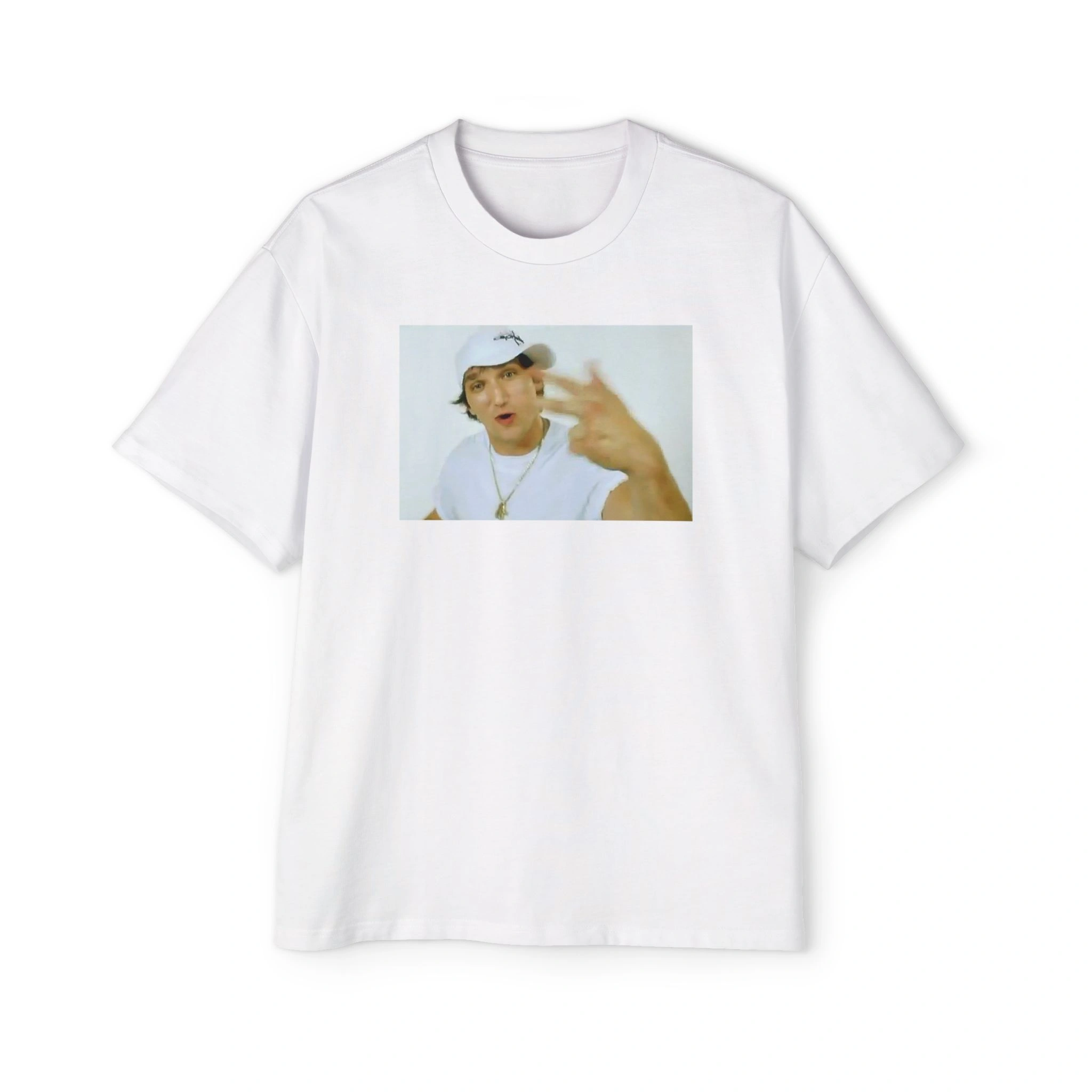 White t-shirt featuring a printed image of a person rapping—perfect for fans of the "Alex Ovechkin Rapping Shirt" trend. White t-shirt featuring a printed image of a person rapping—perfect for fans of the "Alex Ovechkin Rapping Shirt" trend.