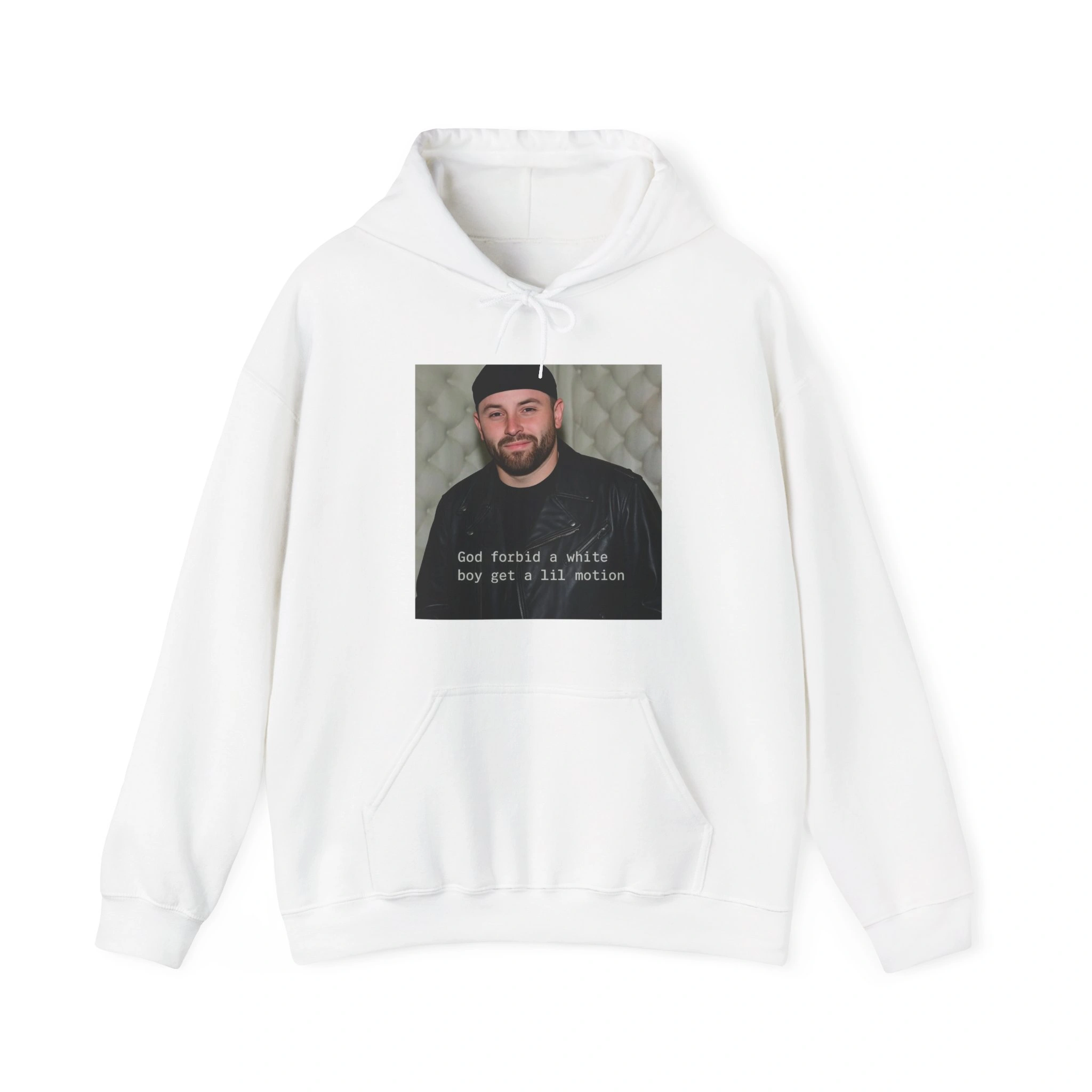 The God Forbid A White Boy Get A Lil Motion Shirt is a white hoodie with a photo of a bearded man in a black cap and jacket, plus the bold product name—perfect for casual, standout style. The God Forbid A White Boy Get A Lil Motion Shirt is a white hoodie with a photo of a bearded man in a black cap and jacket, plus the bold product name—perfect for casual, standout style.