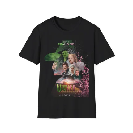 Pedro Pascal Wicked Shirt featuring parody artwork of Wicked for Good poster with Pedro Pascal in every role, printed on soft cotton tee.