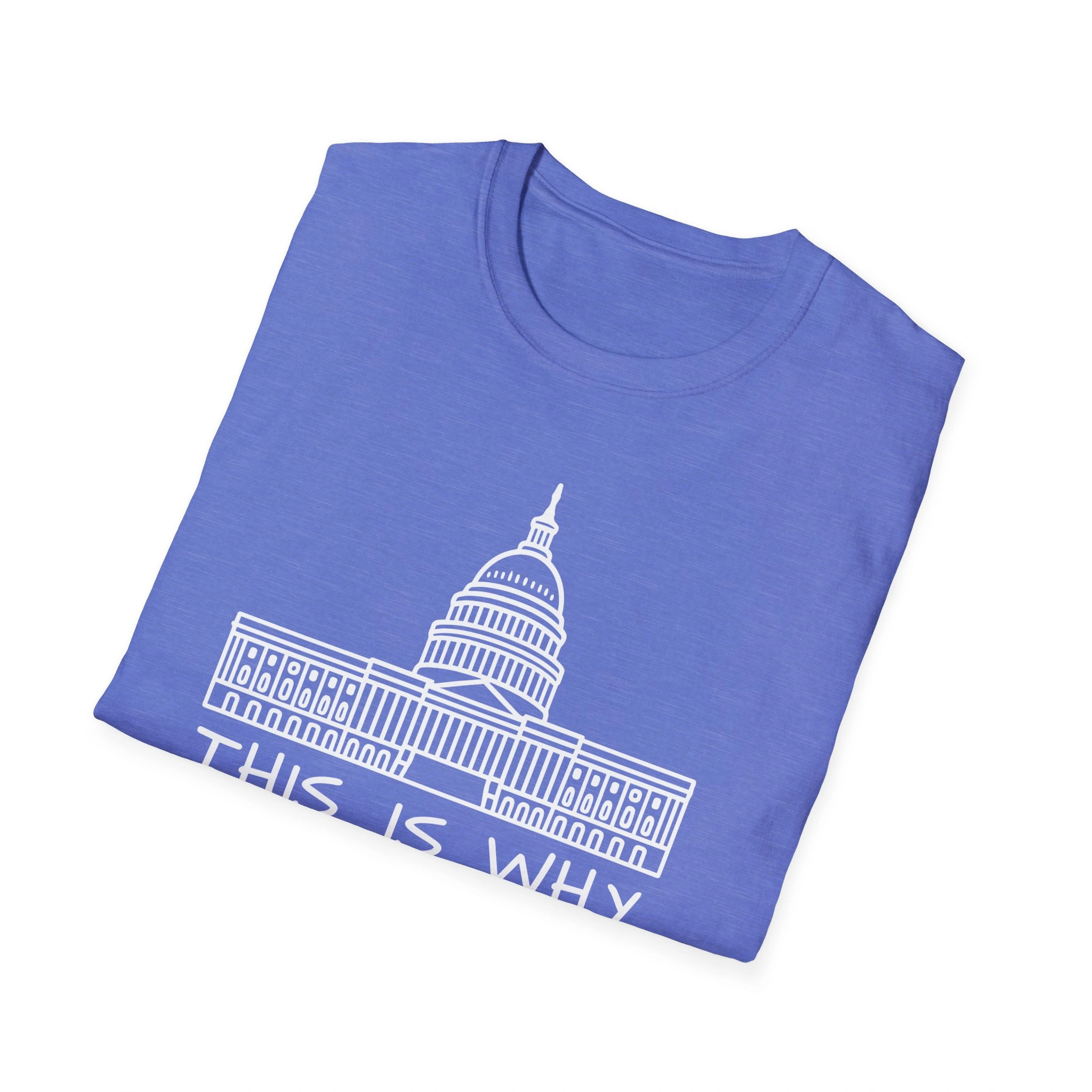 A folded blue This Is Why We Can’t Have Nice Things Shirt features a white line drawing of the U.S. Capitol building and partially visible text that reads, THIS IS WHY. A folded blue This Is Why We Can’t Have Nice Things Shirt features a white line drawing of the U.S. Capitol building and partially visible text that reads, THIS IS WHY.