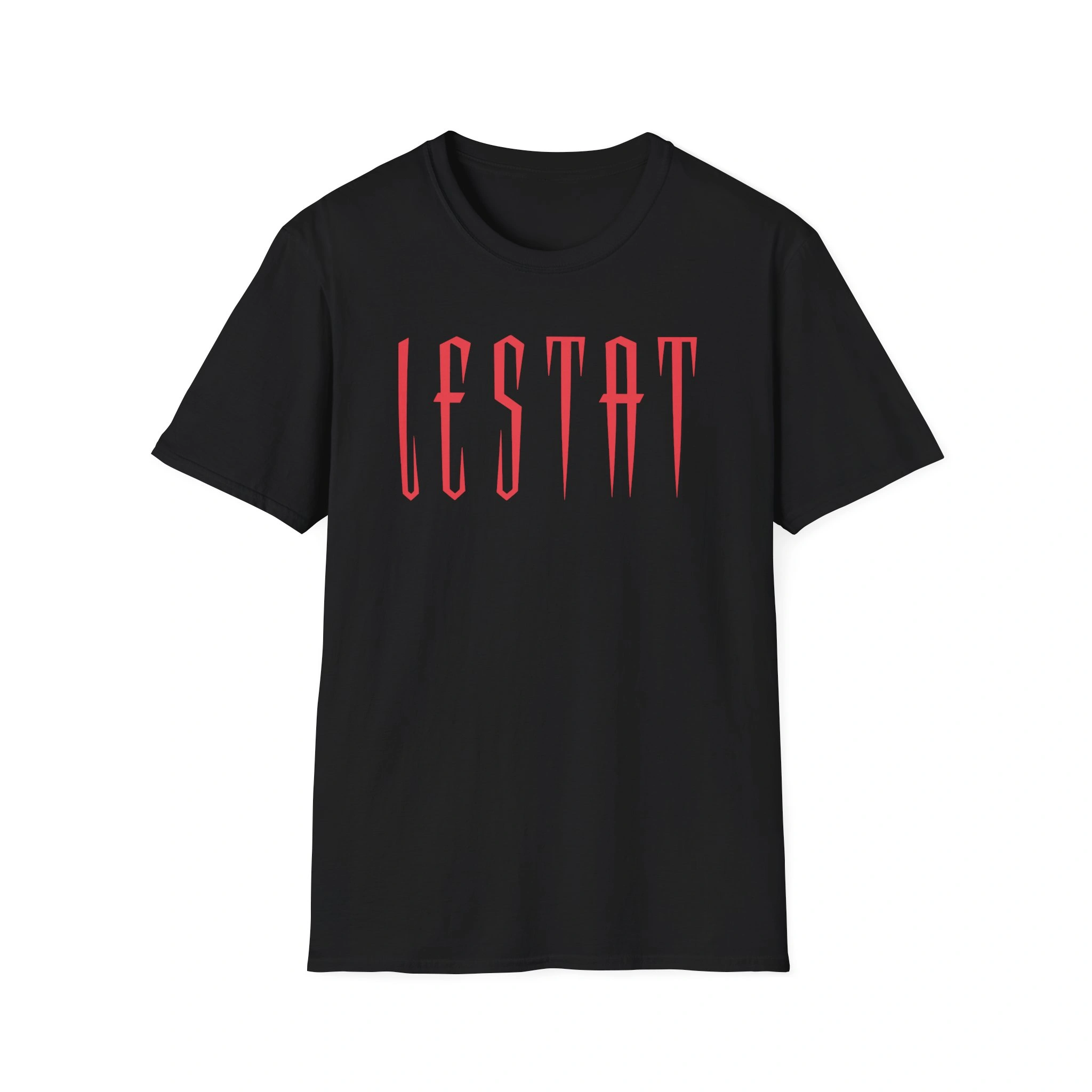 The Lestat Shirt is a black tee featuring bold, red, gothic-style "LESTAT" lettering across the chest—a must-have for fans of iconic characters. The Lestat Shirt is a black tee featuring bold, red, gothic-style "LESTAT" lettering across the chest—a must-have for fans of iconic characters.