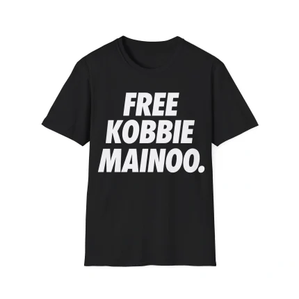 The Free Kobbie Mainoo Shirt is a black tee with bold white "FREE KOBBIE MAINOO" text on the chest—ideal for fans of statement shirts like the Tulane vs No Lane Shirt.