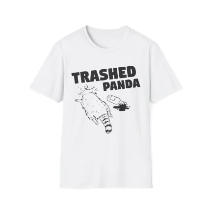 White T-shirt with "TRASHED PANDA" above a cartoon raccoon near a tipped bottle—pairs perfectly with your Brittany Mahomes x Chiefs Game Day Shirt (Copy) (Copy).